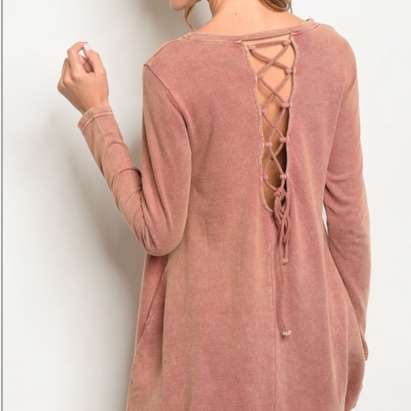 Last One! 5 ⭐️ Dusty Rose Lace Up Top / Dress - Picture 3 of 4